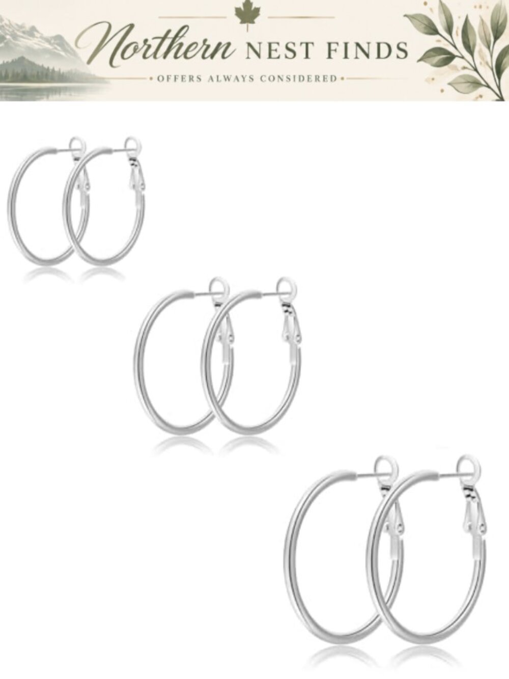 Stainless Steel Silver Hoop Earrings Set for Women 30-70MM